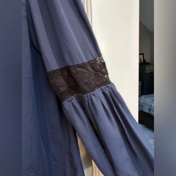 Joie Women's Navy Tunic Mini Dress 100% Silk Embroidered Crochet Lace Bow Size L - Picture 4 of 11